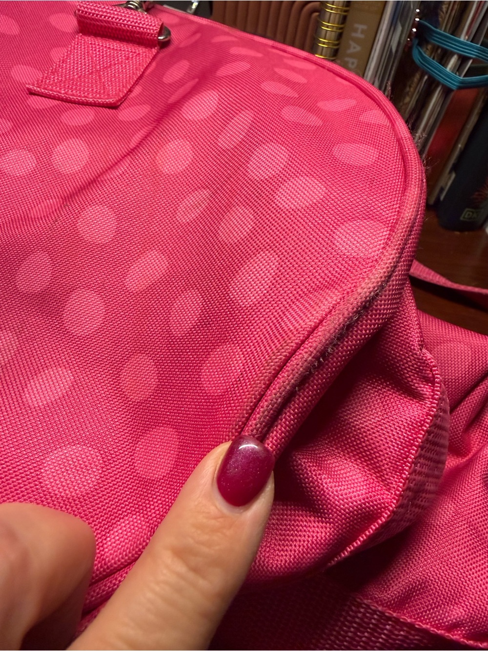 thirty-one Hot Pink Polka Dot Tote/gym Bag w/handles, no shoulder strap - Picture 10 of 11